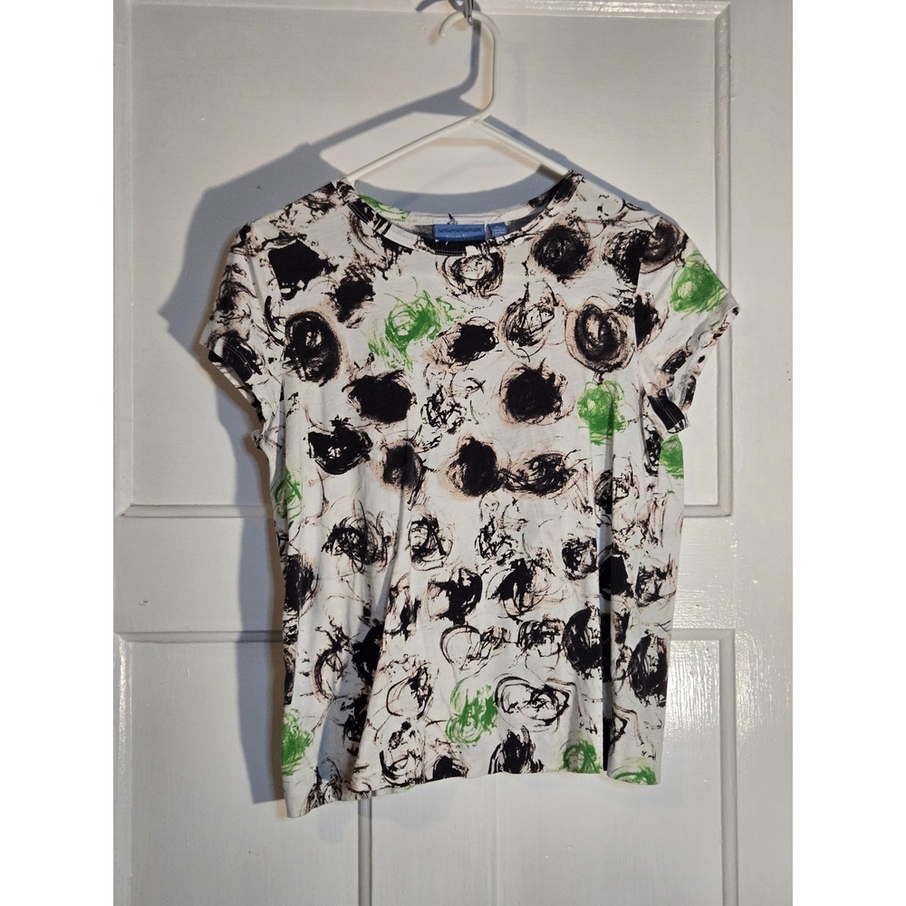Simply Vera Vera Wang Petite Large Abstract Print Cotton Short Sleeve Tee White